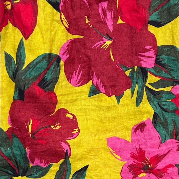 Zara Vibrant Chartreuse Hibiscus Floral Linen Mini Dress, Size XS - Picture 16 of 16